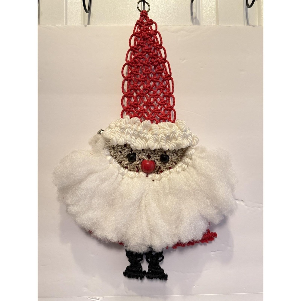 VTG Santa Claus Christmas Decoration 1970s Macrame Wall Hanging 20‎ " Holidays